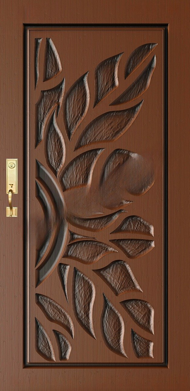 Doors - SKY-80 Modern Botanical Leaf Pattern Carved Wood Door 3D Model